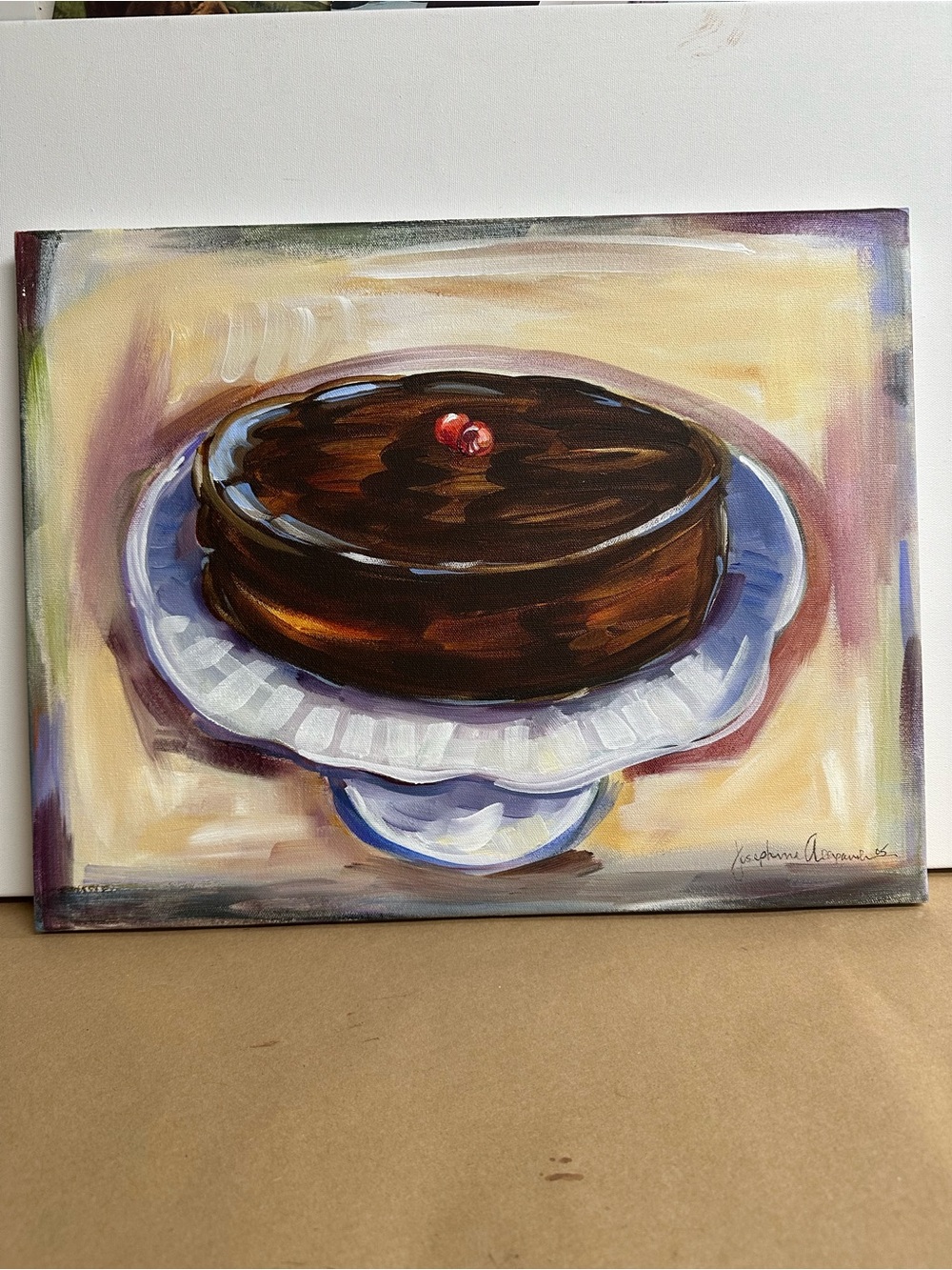 Source Unknown Chocolate Cake Painting - Brown & White